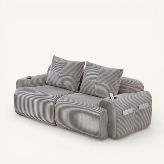 Canapé Nuage 2 places Velours Côtelé - Gris Clair