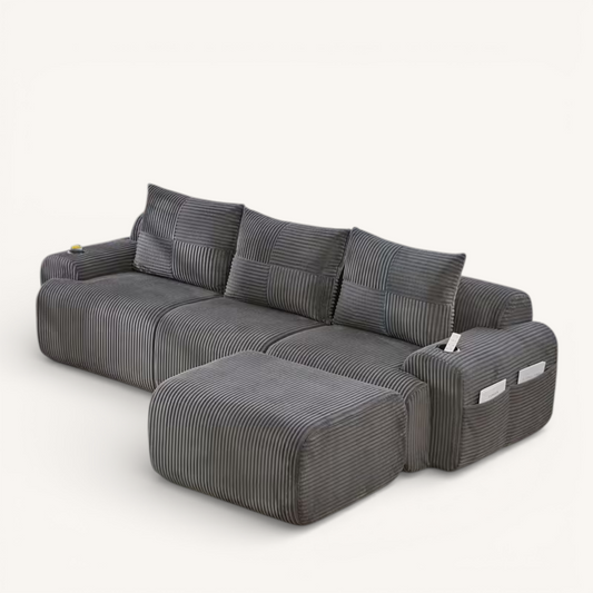 Canapé Nuage 3 places + méridienne Velours Côtelé - Gris profond