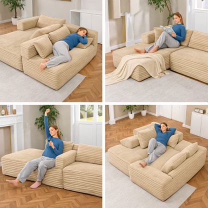 Canapé d'angle Velours Côtelé - Beige - Loungi Home