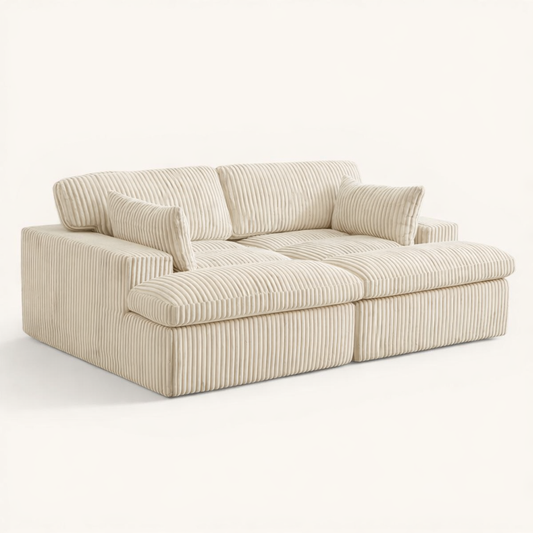 Canapé Lit Modulable Velours Côtelé - Beige