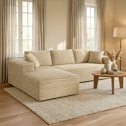 Canapé d'angle Velours Côtelé - Beige - Loungi Home
