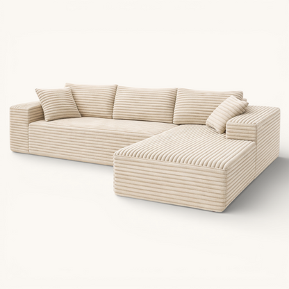 Canapé d'angle Velours Côtelé - Beige - Loungi Home