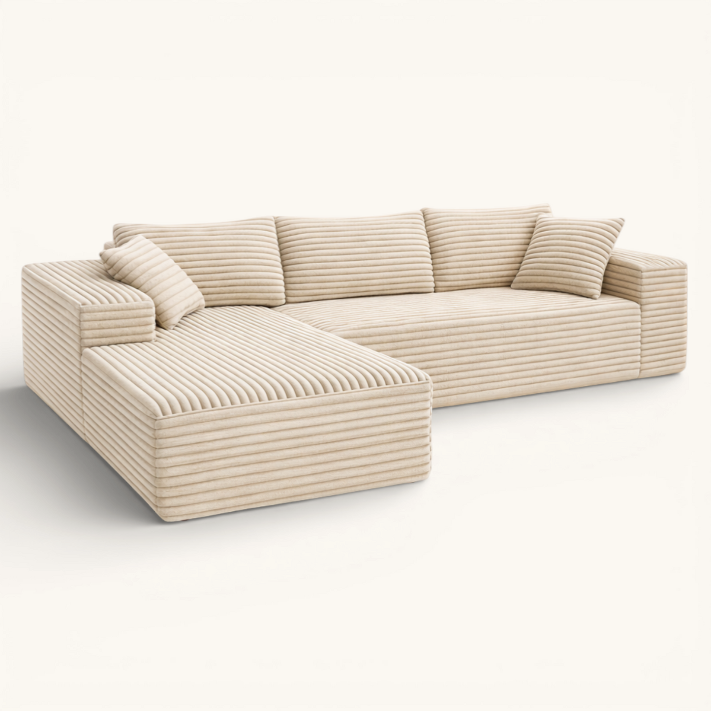 Canapé d'angle Velours Côtelé 4 places - Beige