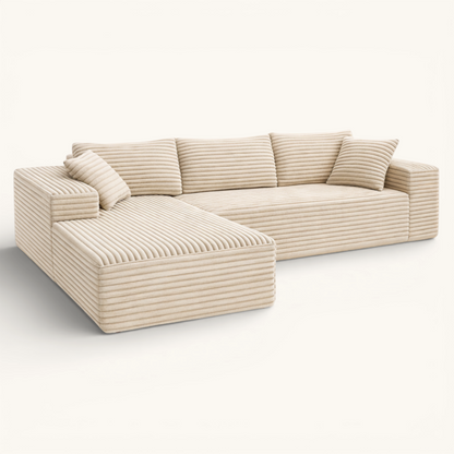 Canapé d'angle Velours Côtelé - Beige - Loungi Home