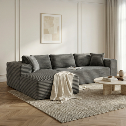 Canapé d'angle Velours Côtelé - Gris - Loungi Home