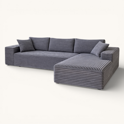 Canapé d'angle Velours Côtelé - Gris - Loungi Home
