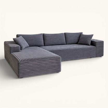 Canapé d'angle Velours Côtelé - Gris - Loungi Home