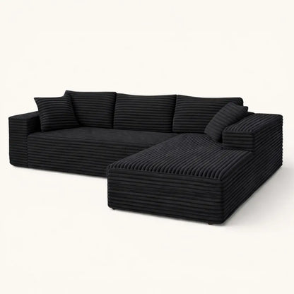 Canapé d'angle Velours Côtelé - Noir - Loungi Home