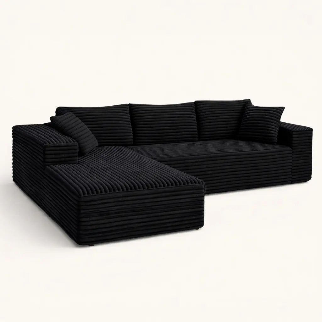 Canapé d'angle Velours Côtelé - Noir - Loungi Home
