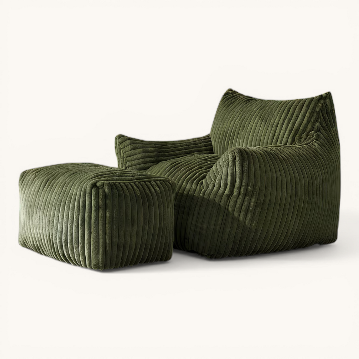 Fauteuil Cocon XL + Repose-pieds Velours Côtelé - Vert
