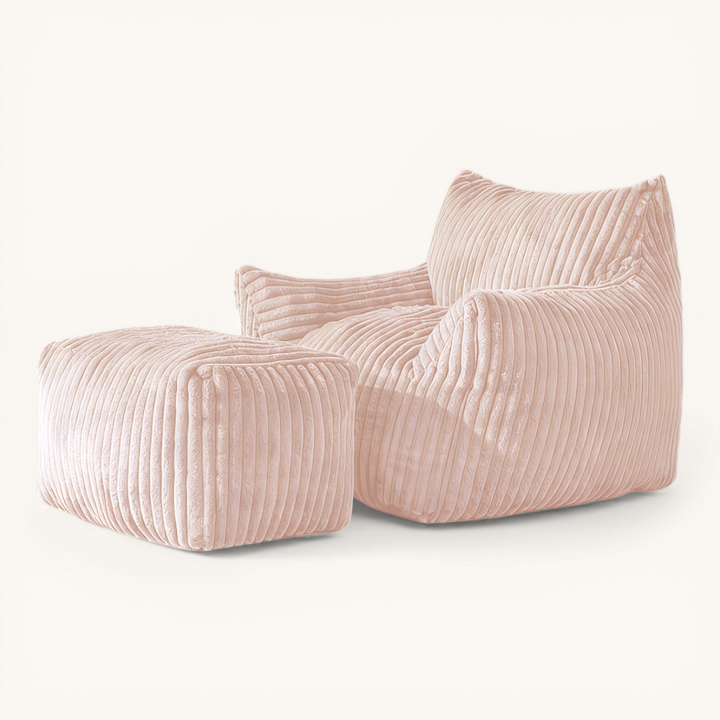 Fauteuil Cocon XL + Repose-pieds Velours Côtelé - Rose