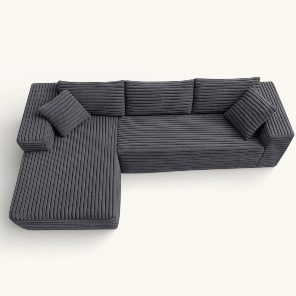 Canapé d'angle Velours Côtelé - Gris - Loungi Home