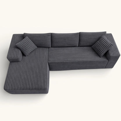 Canapé d'angle Velours Côtelé - Gris - Loungi Home