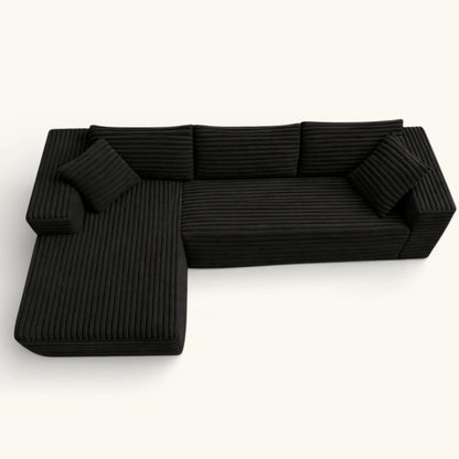Canapé d'angle Velours Côtelé - Noir - Loungi Home