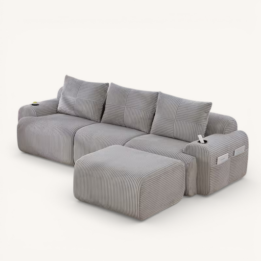 Canapé Nuage 3 places + méridienne Velours Côtelé - Gris clair