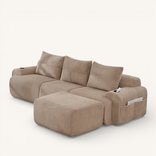 Canapé Nuage 3 places + méridienne Velours Côtelé - Beige taupe