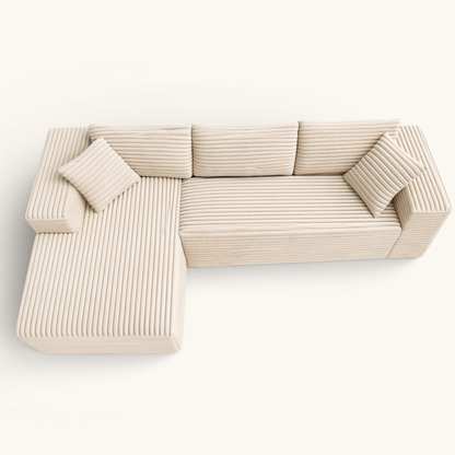 Canapé d'angle Velours Côtelé - Beige - Loungi Home
